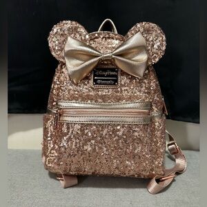 Disney Parks Minnie Rose Gold Sequin Loungefly backpack